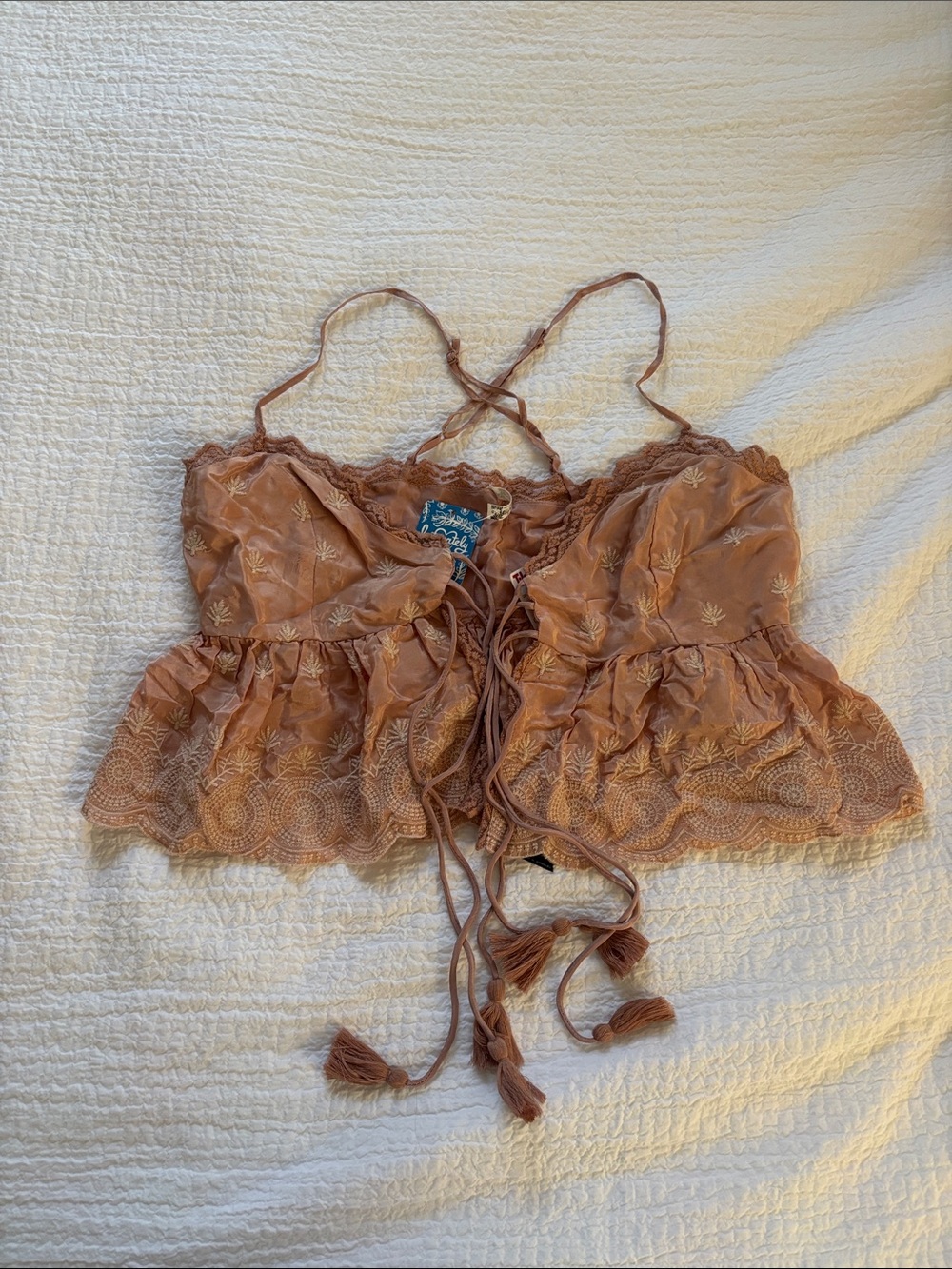 Free People Rust Brown Embroidered Lace Tank